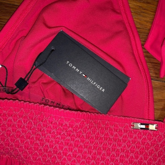 NWT Tommy Hilfiger XXL pink bikini top traingular plus size smocked back - Picture 4 of 7